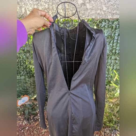 Black Mini Dress Long Sleeves with Pearls Medium - Picture 8 of 12